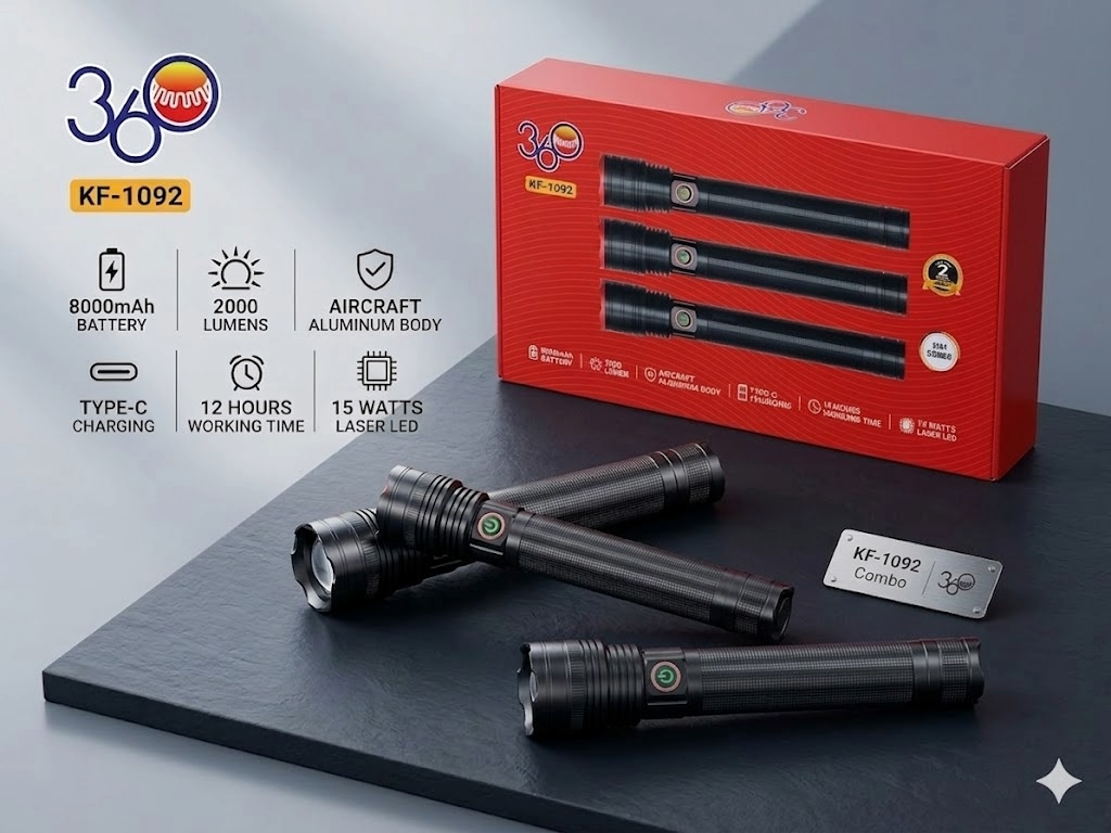 كشاف KF-1092 الاحترافي المطور (3 في 1) - قوة 2000 لومين